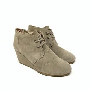 Toms Desert Wedge Booties Tan Taupe Suede Leather Ankle Boot Size 10